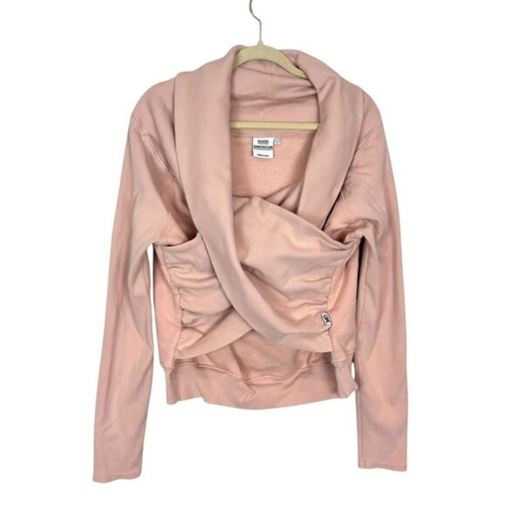 Good American Sweater Womens Size 6 Blush Pink Shawl Collar Faux Wrap Crossover